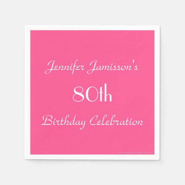 Hot Pink Paper Napkins, 80th Birthday Party Napkin (Front)