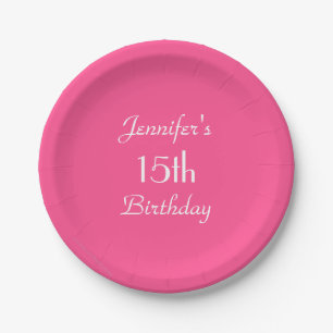 Hot Pink Paper Plates, 15th Birthday Party Plate