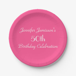 Hot Pink Paper Plates, 50th Birthday Party Paper Plate