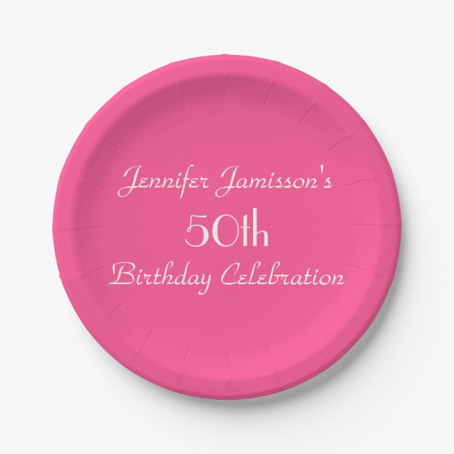 Hot Pink Paper Plates, 50th Birthday Party Paper Plate (Front)