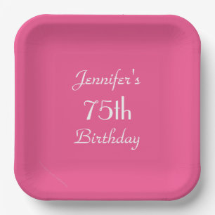 Hot Pink Paper Plates, 75th Birthday Party Paper Plate