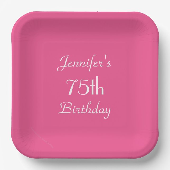 Hot Pink Paper Plates, 75th Birthday Party Paper Plate (Front)