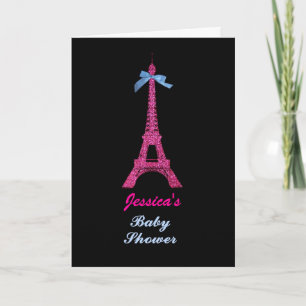 Hot Pink Paris Eiffel Tower Baby Shower party Invitation