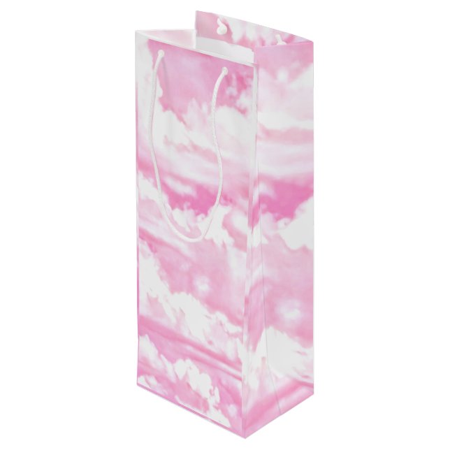 Hot Pink Pastel Clouds Wine Gift Bag (Back Angled)
