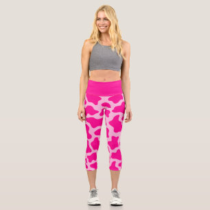 hot pink pastel cow print  capri leggings