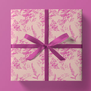 Hot Pink & Pastel Pink Bright Wildflower Wrapping Paper Sheet