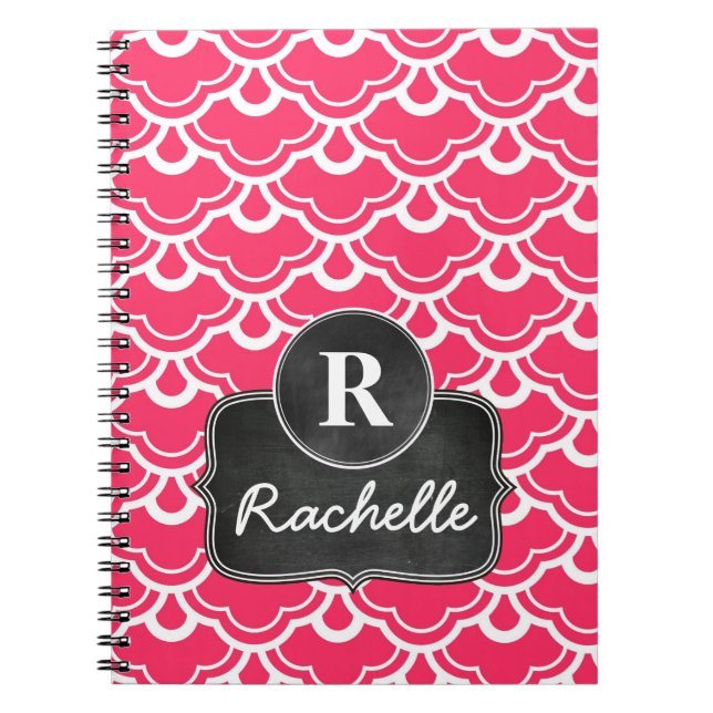 Hot Pink Pattern Chalkboard Monogram Notebook (Front)