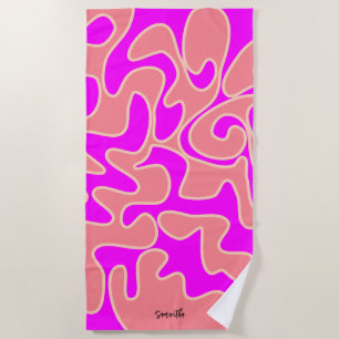 Hot Pink Peach Apricot Retro Fluid Art Custom Beach Towel