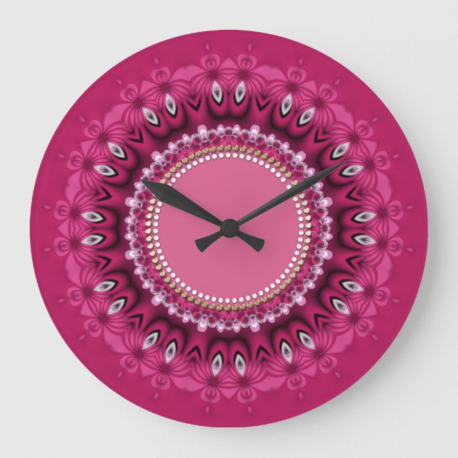 Hot Pink Peacock Lace Mandala Wall Clock (Front)