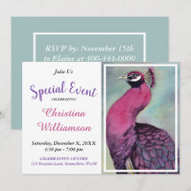 HOT PINK PEACOCK PARTY EVENT INVITE