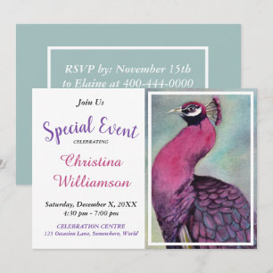 HOT PINK PEACOCK PARTY EVENT INVITE