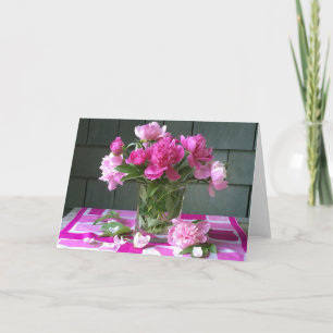 Hot pink peonies on vintage silk scarf holiday card