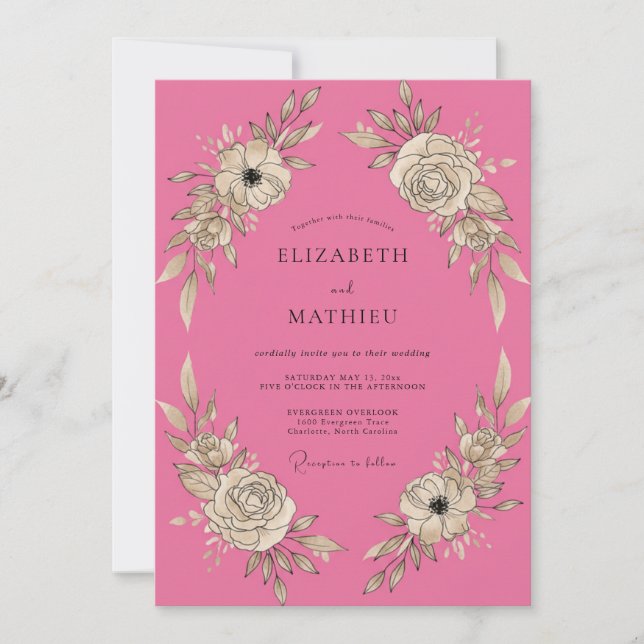 Hot Pink Peony Wedding Invitation (Front)