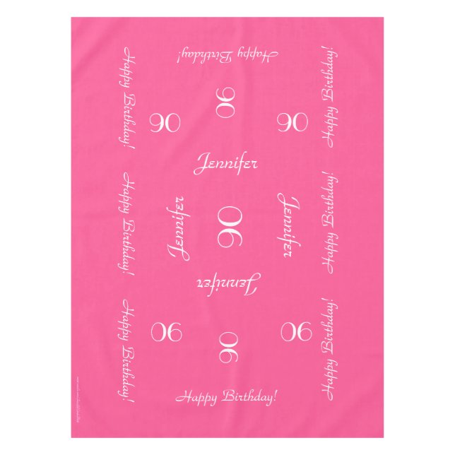 Hot Pink Personalised 90th Birthday Table Cloth (Front)