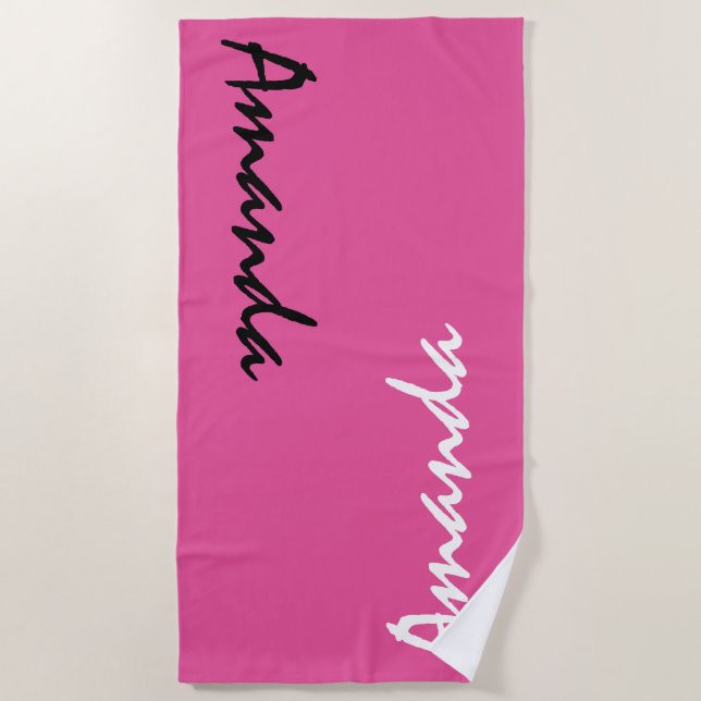 hot Pink Personalised Beach Towel (Front)