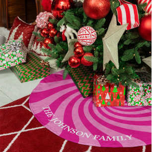 Hot Pink Personalised Christmas Candy Brushed Polyester Tree Skirt