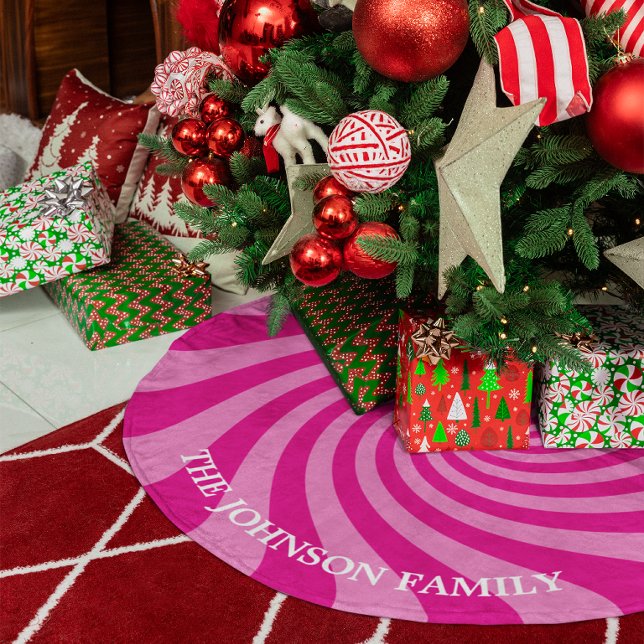 Hot Pink Personalised Christmas Candy Brushed Polyester Tree Skirt (Hot Pink Personalized Christmas Candy Brushed Polyester Tree Skirt)