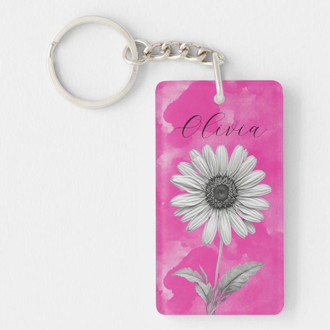 Hot Pink Personalised Daisy  Key Ring (Front)