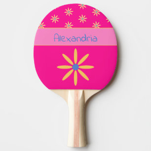 Hot Pink Personalised Floral Ping Pong Paddle
