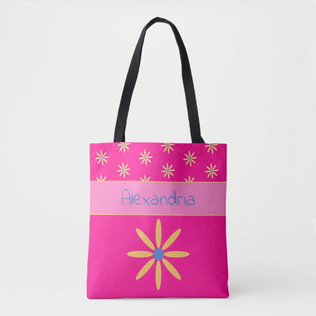 Hot Pink Personalised Floral Tote Bag (Front)