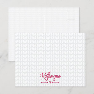 Hot Pink Personalised Knit Stitch Postcard