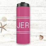 Hot PInk Personalised Monogram Initials Drink Thermal Tumbler<br><div class="desc">Three Initial Monogrammed thermal tumblers are timeless, classic and stylish. Perfect for hot and cold beverages! Our Unique design is the perfect personalised gift for that special occasion. Shop our integrated collection of coordinating colours and golf - sports accessories. Custom personal monogrammed initials are added to a hot pink background...</div>