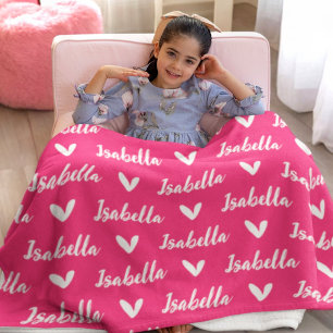 Hot Pink Personalised Name Blanket with Hearts