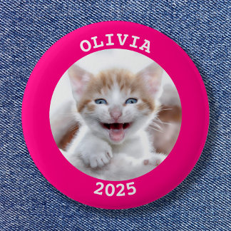 Hot Pink Personalised Round Photo Frame 6 Cm Round Badge