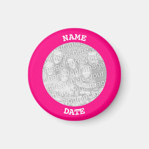 Hot Pink Personalised Round Photo Frame Magnet
