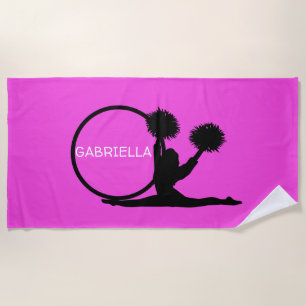 Hot Pink Personalised Silhouette Cheerleader Beach Towel
