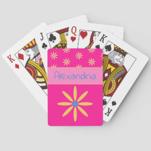 Hot Pink Personalized Floral Playing Cards