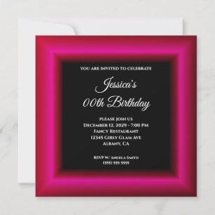 Hot Pink Photo Border Black Any Year Birthday Invitation
