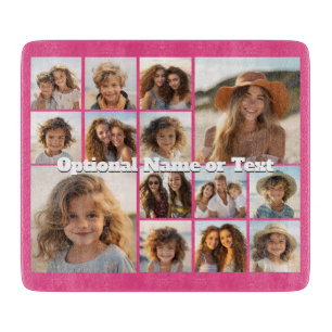 Hot Pink Photo Collage - Modern 14 Pic Grid Cutting Board