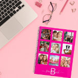 Hot pink photo collage monogram name 2024 planner<br><div class="desc">Make your own unique family photo collage as a gift or for yourself. Use four, 9 of your favourite photos of your family, friends, dream travel destination or pet! Personalise and add a name and your monogram letter. The name is written with a modern hand lettered style script with swashes....</div>