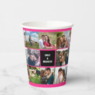 Hot Pink Photo Collage Wedding Paper Cups