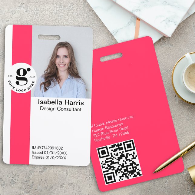 Hot Pink Photo ID Badge with QR Code (Creator Uploaded)