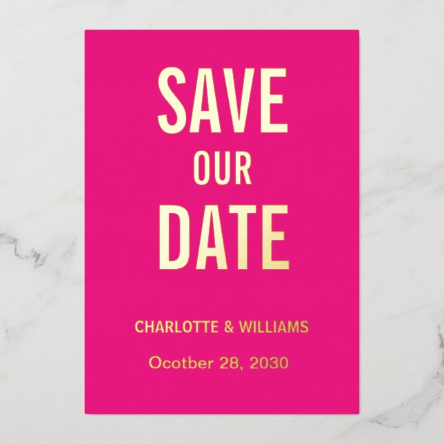  Hot Pink Photo Overlay Save The Date Gold    (Front)