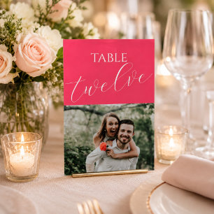 Hot Pink Photo Wedding Table Number