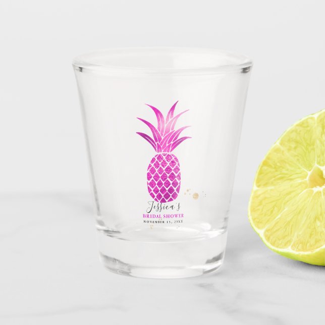 Hot Pink Pineapple Wedding Party Gift Shot Glass (Front)