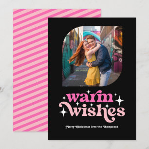 Hot-Pink & Pink Modern Retro Christmas Photo Holiday Card