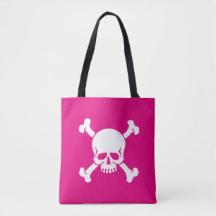 Hot Pink Pirate, Skull and Crossbones, flag Tote Bag