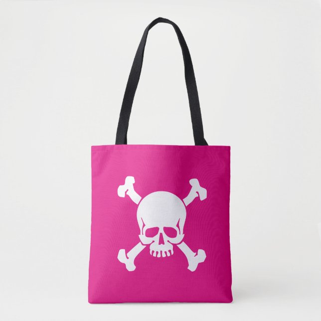 Hot Pink Pirate, Skull and Crossbones, flag Tote Bag (Front)