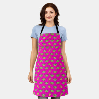 Hot Pink Pizza and Taco Pattern Apron Fun Food Lov