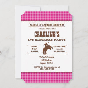 Hot Pink Plaid Cowboy Rodeo Birthday Invitation