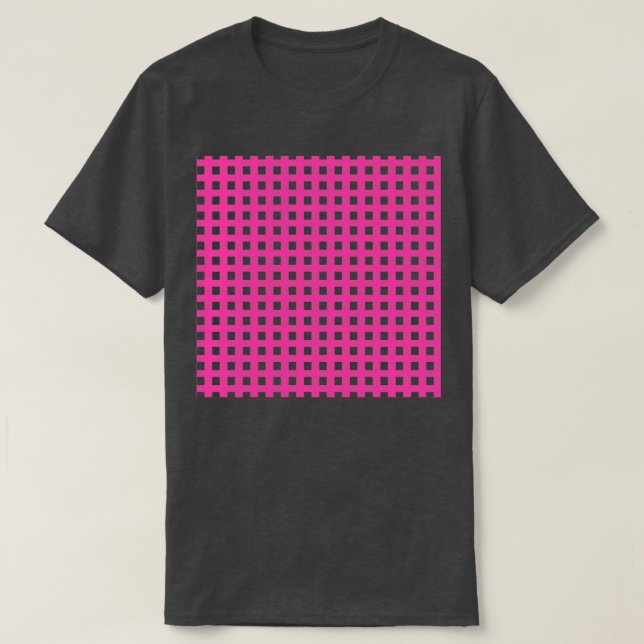 Hot Pink Plaid Large Chequerboard Pink T-Shirt (Design Front)