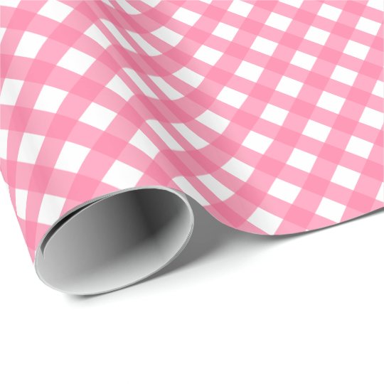 Hot Pink Plaid Print Glossy Wrapping Paper