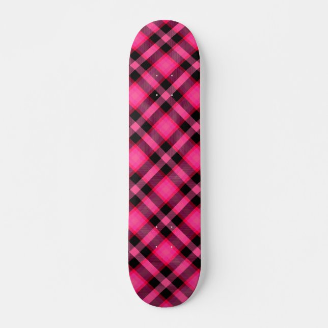 Hot Pink Plaid, Punk or Preppy Skateboard (Front)