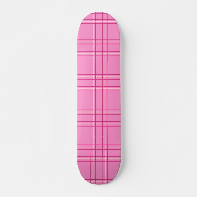 Hot Pink Plaid Tartan Skateboard (Front)