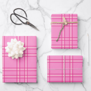 Hot Pink Plaid Tartan Wrapping Paper Sheet