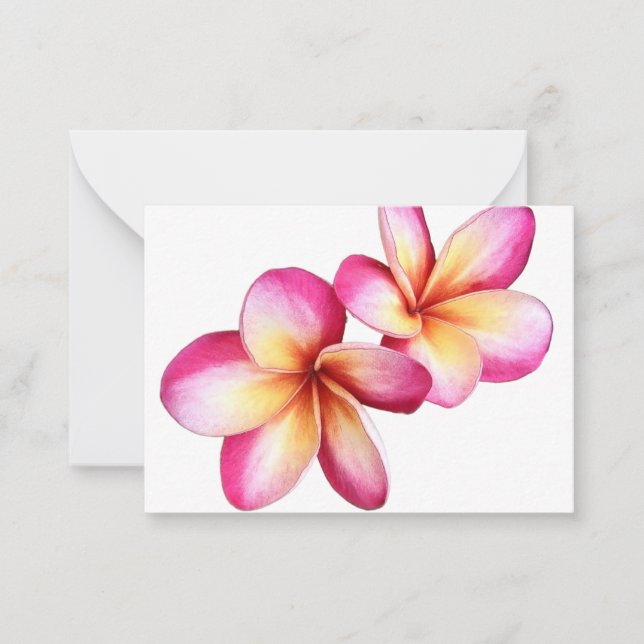 Hot Pink Plumeria Blooms Flat Note Card (Front)